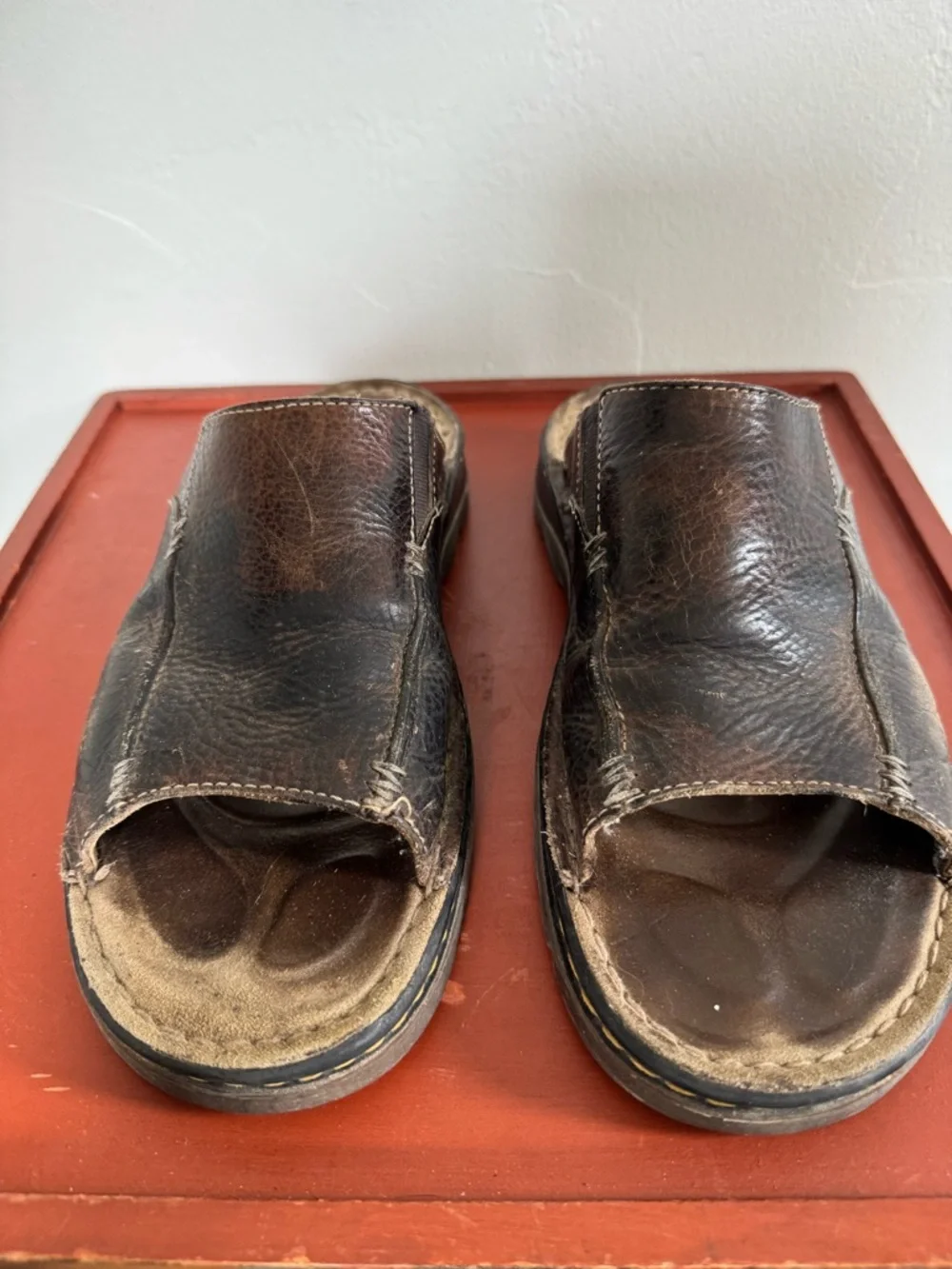 Vintage Dr. Martens Open Toe Sandals Brown Leather Slide Casual Distressed 11